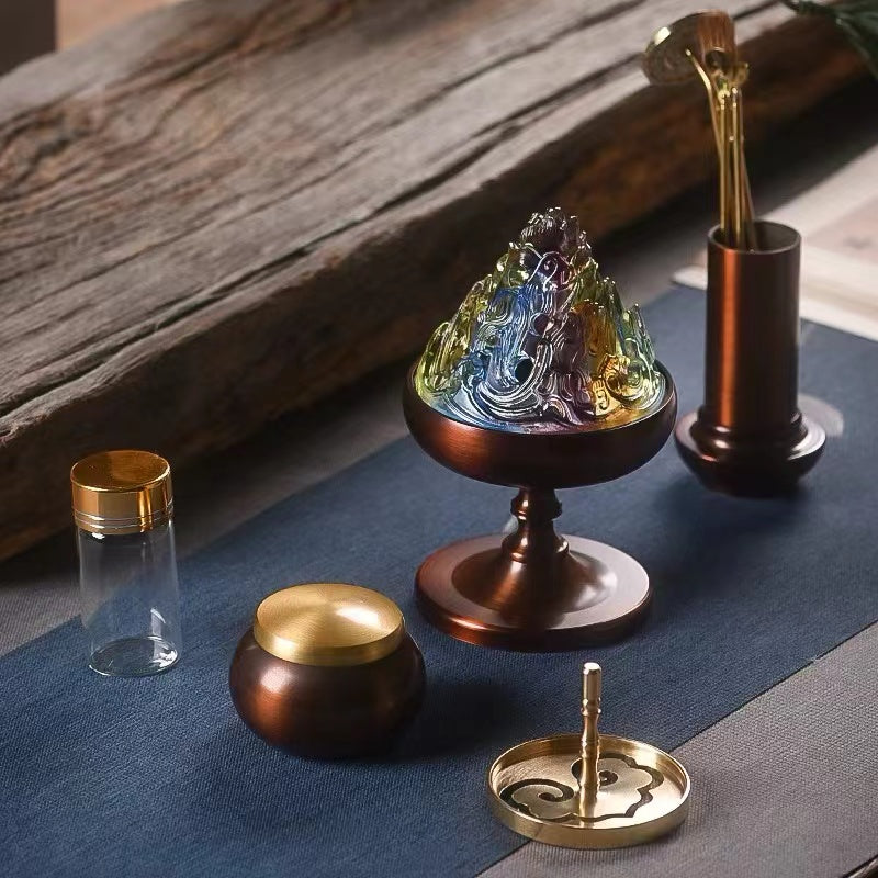 Pure copper square incense burner set