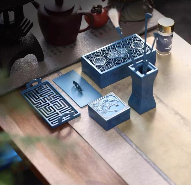 Blue Pure Copper Incense Burner Set