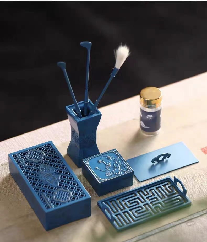 Blue Pure Copper Incense Burner Set