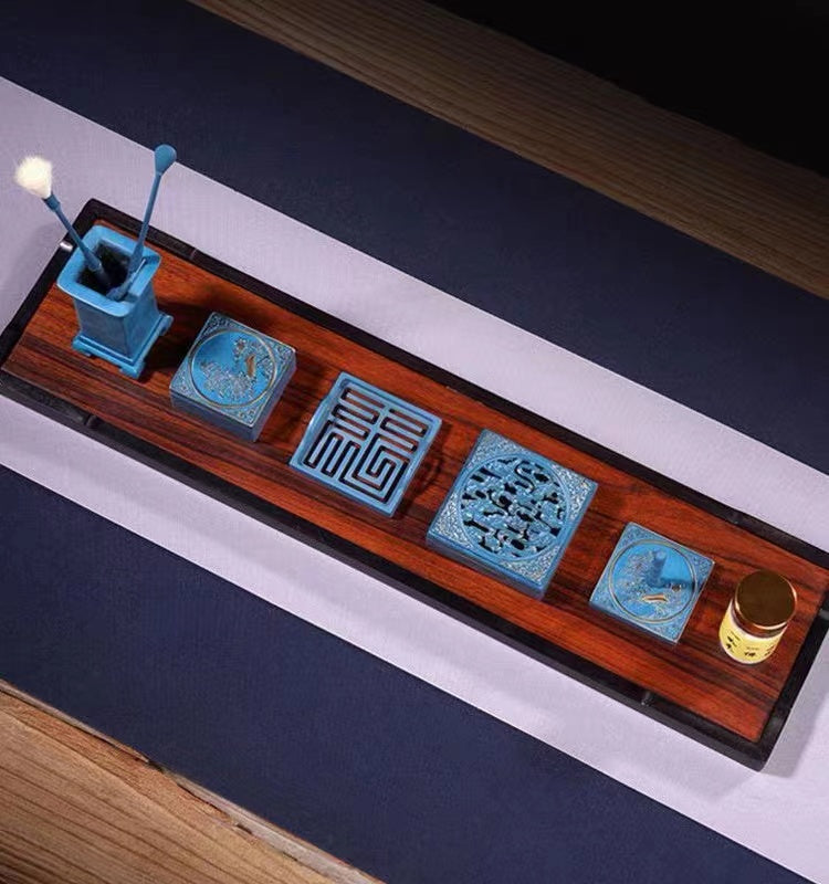 Blue Carved Cloud Pure Copper Square Set