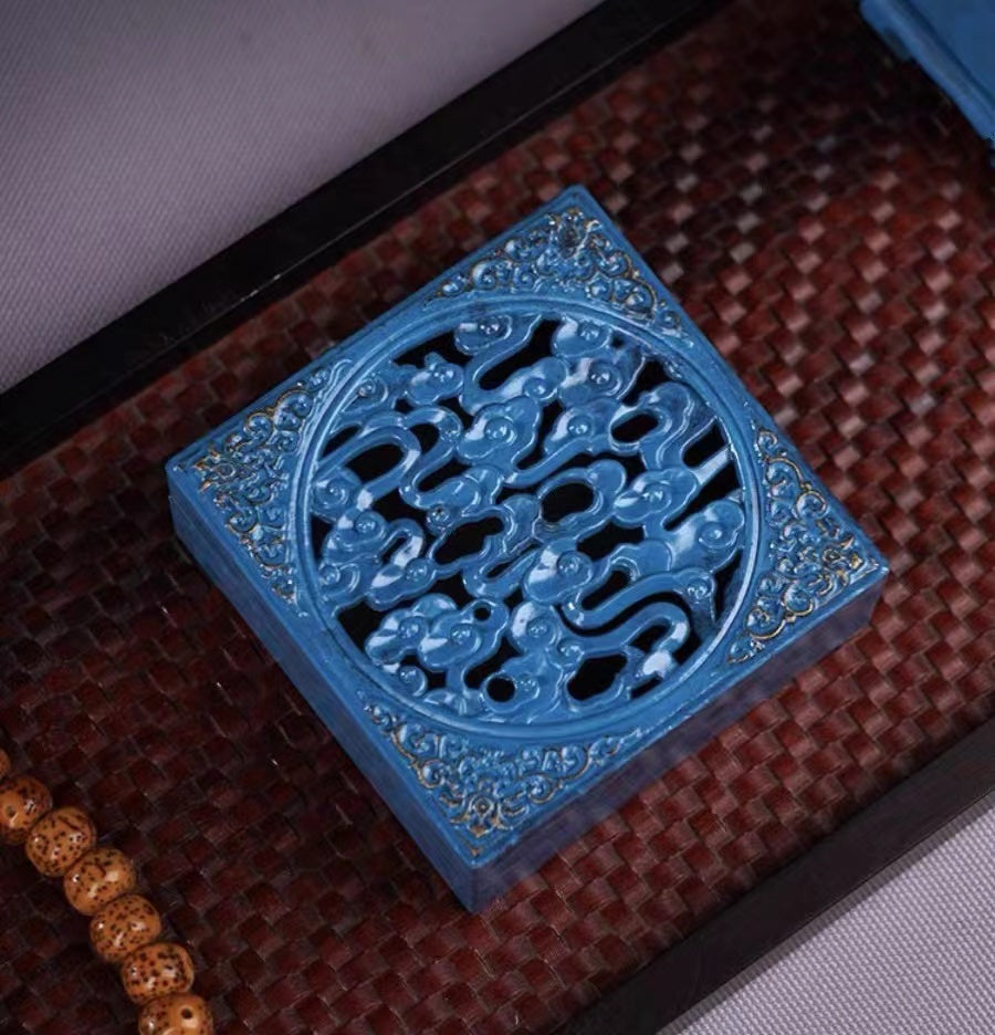 Blue Carved Cloud Pure Copper Square Set