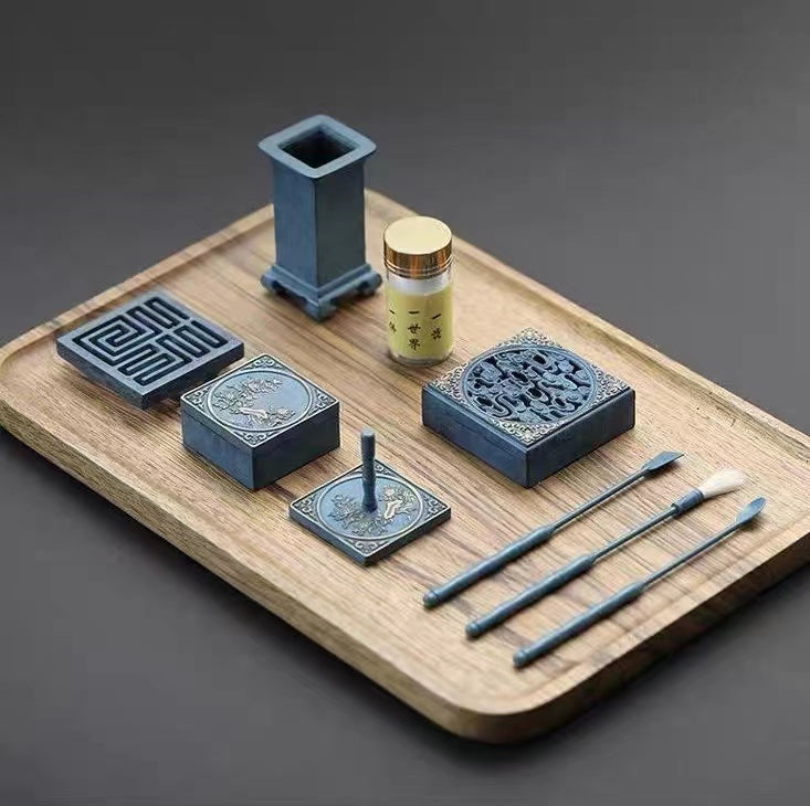 Blue Carved Cloud Pure Copper Square Set