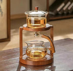 Semi-Automatic Glass Teapot Suit for Magnetic Water Flow Wooden Glass Teapot Set