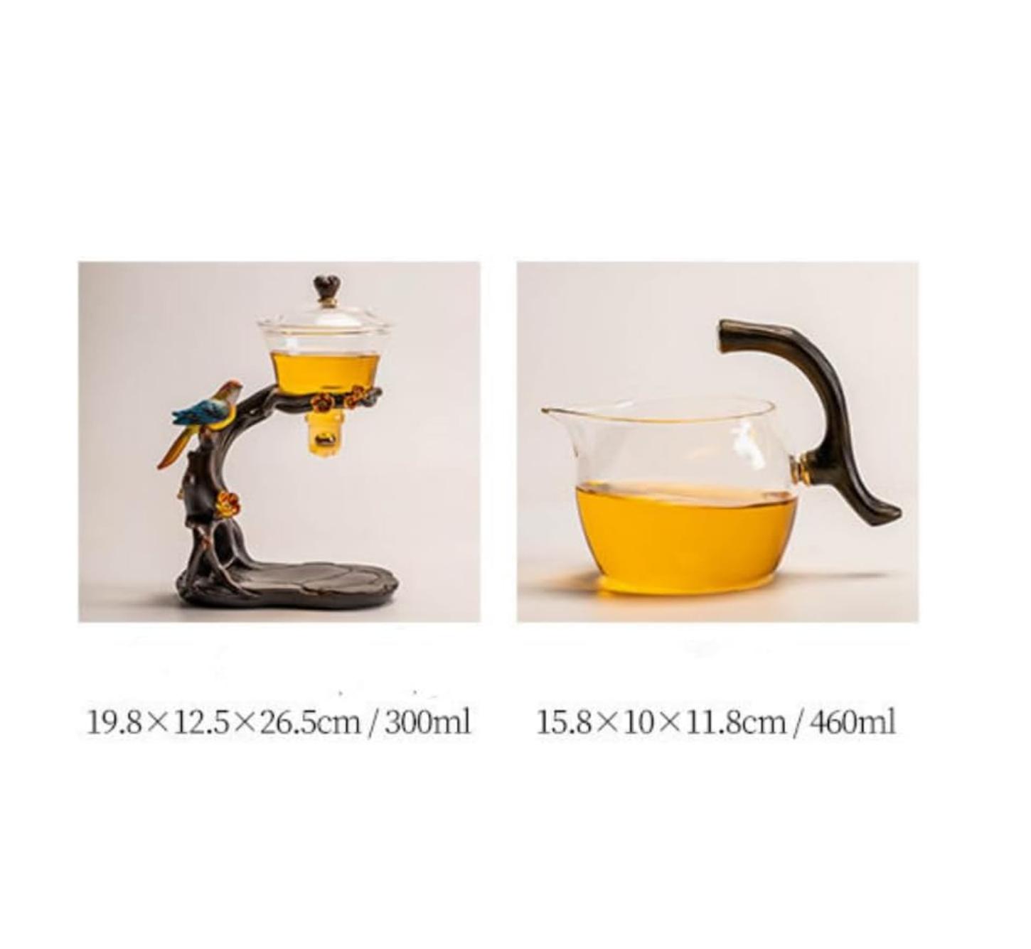 Lazy Kungfu Glass Tea Set Creative Bird Semi Automatic Drip Diversion Rotating Bowl with Infuser Teapot Set