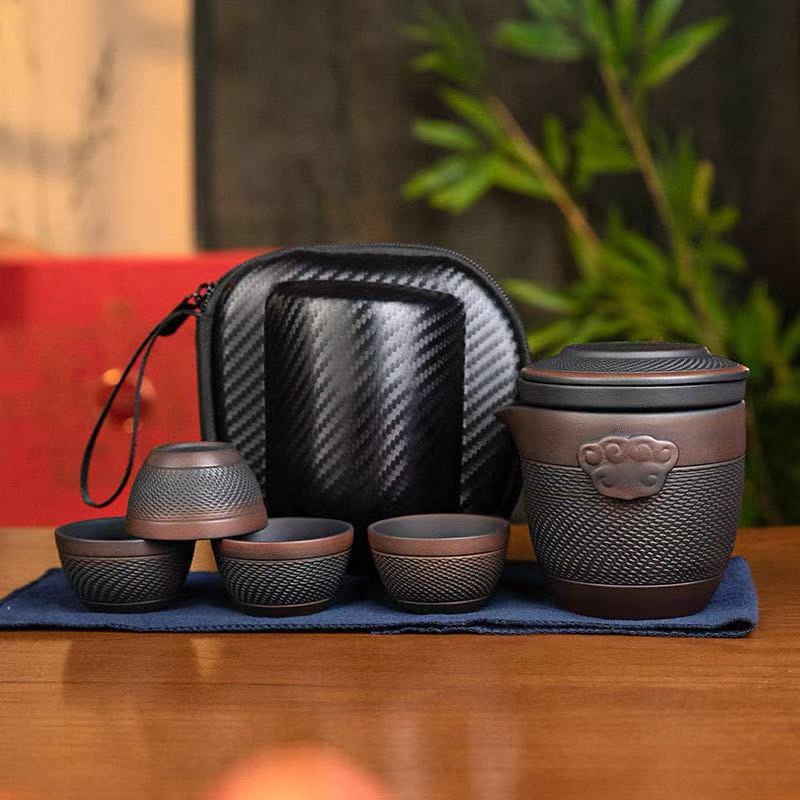 One pot and four cups portable travel tea set outdoor