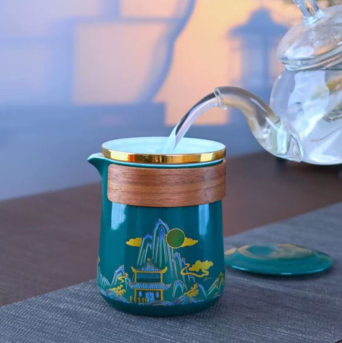 Tea set: 1 pot, 5 cups, portable all-in-one storage, Chinese style ceramic tea set, car mounted, outdoor, easy to soak