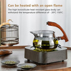 Semi-Automatic Glass Teapot Suit for Magnetic Water Flow Wooden Glass Teapot Set