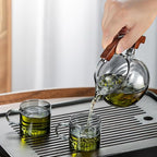 Semi-Automatic Glass Teapot Suit for Magnetic Water Flow Wooden Glass Teapot Set