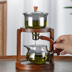 Semi-Automatic Glass Teapot Suit for Magnetic Water Flow Wooden Glass Teapot Set