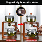 Semi-Automatic Glass Teapot Suit for Magnetic Water Flow Wooden Glass Teapot Set