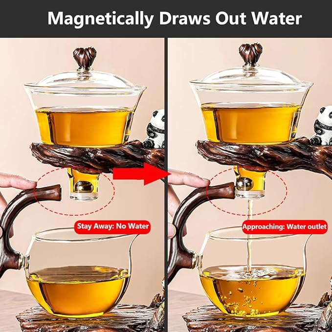 Lazy Kungfu Drip TeaPot, Heat Resistant Tea Set, Semi-Automatic Glass Teapot Suit for Magnetic Water Flow Wooden Glass Teapot Set