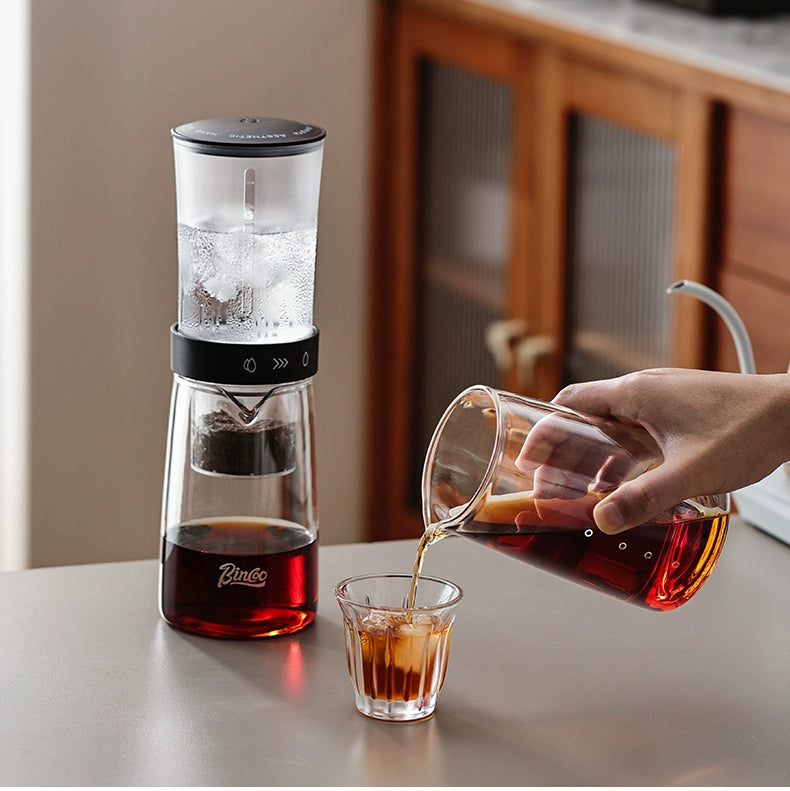 Small drip filter ice brewing coffee pot appliance