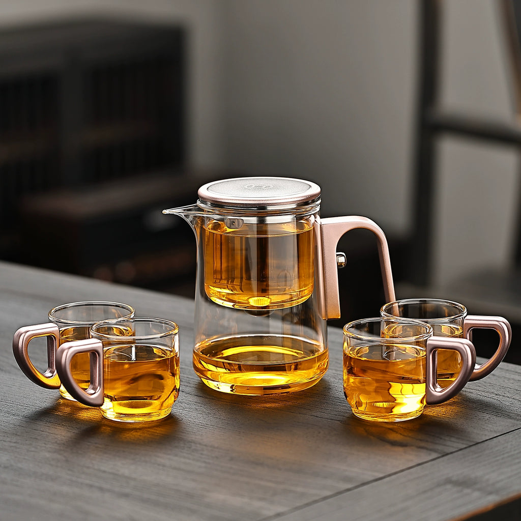 Glass one-key filter tea water separation tea pot