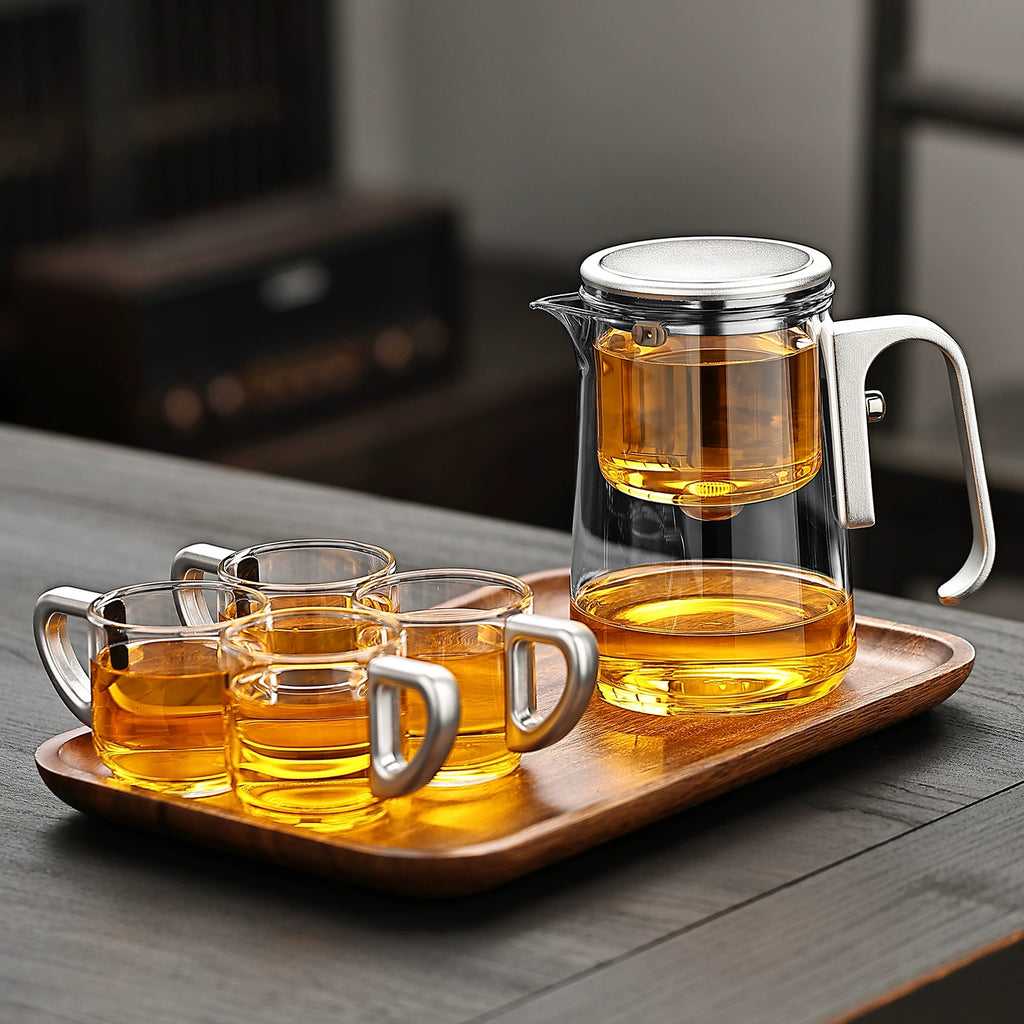 Glass one-key filter tea water separation tea pot