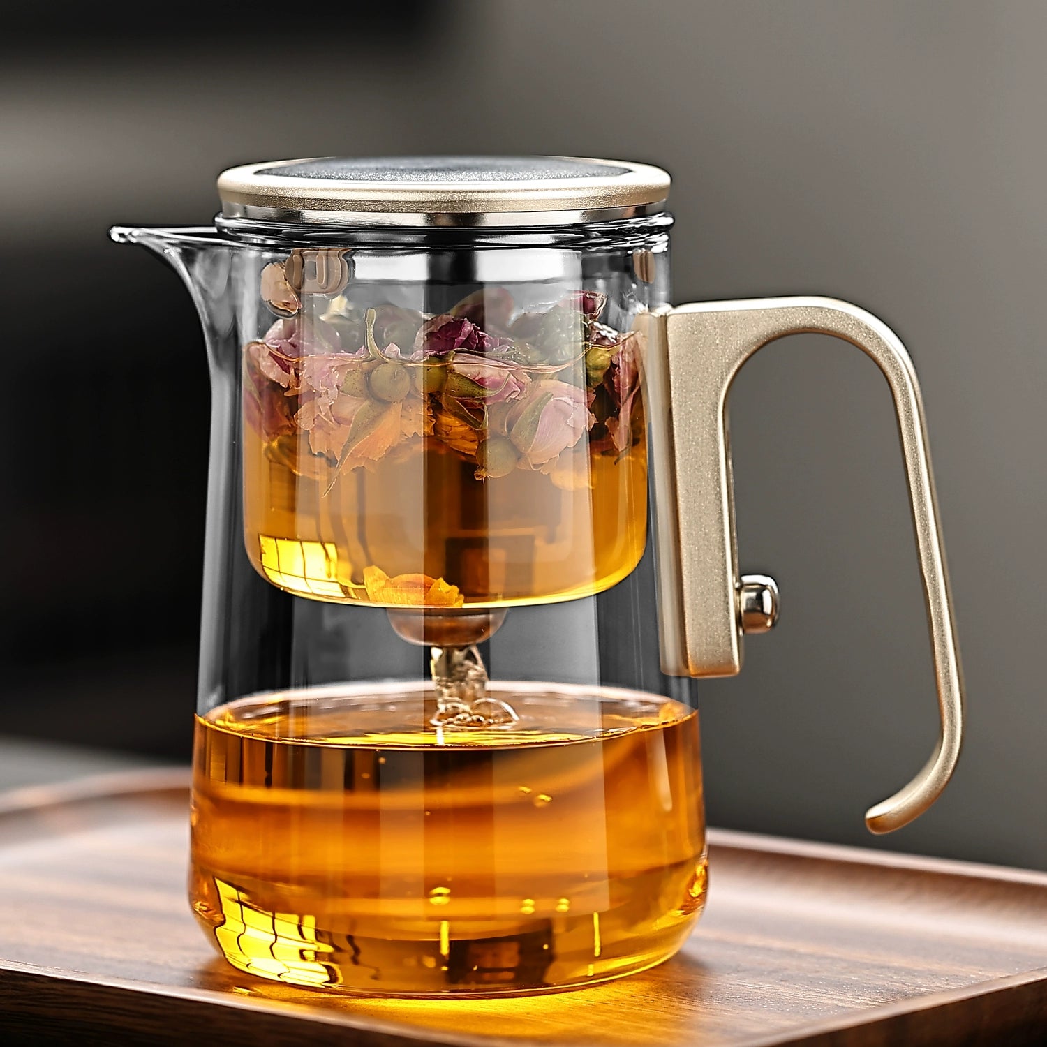 Glass one-key filter tea water separation tea pot