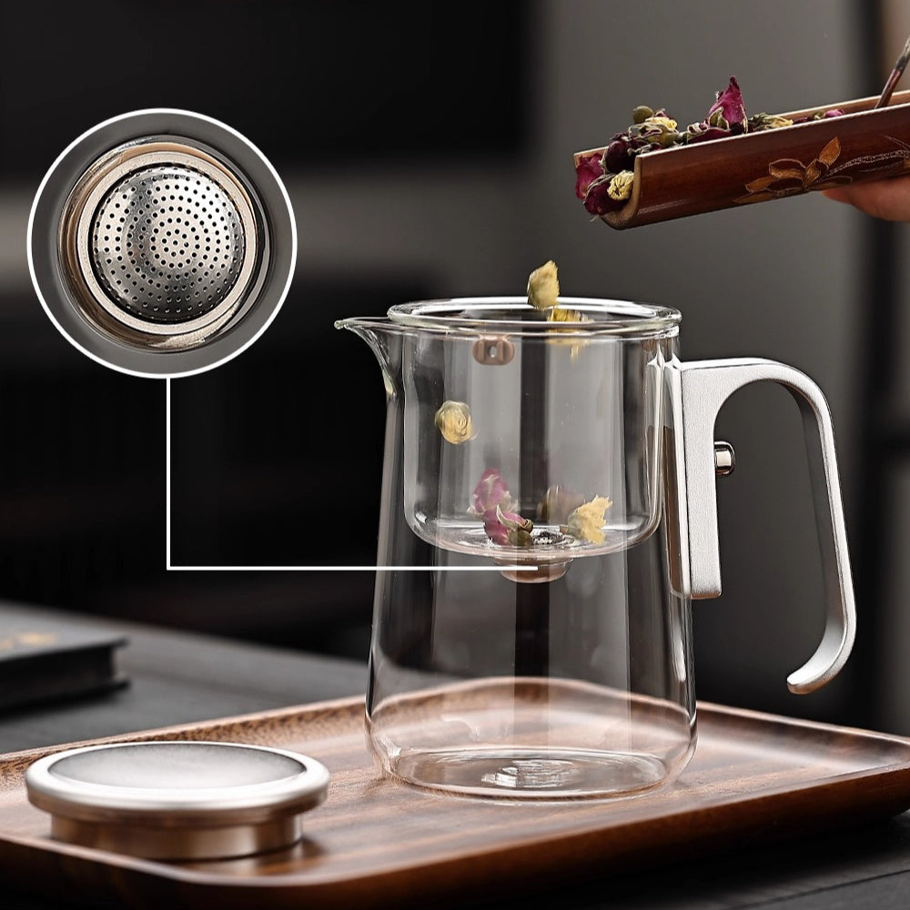 Glass one-key filter tea water separation tea pot