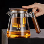 Tea water separation press type heat-resistant glass teapot