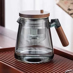 Tea water separation press type heat-resistant glass teapot