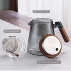 Tea water separation press type heat-resistant glass teapot