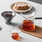 bamboo hat fluttering cup with filter glass tea teapot