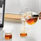 bamboo hat fluttering cup with filter glass tea teapot