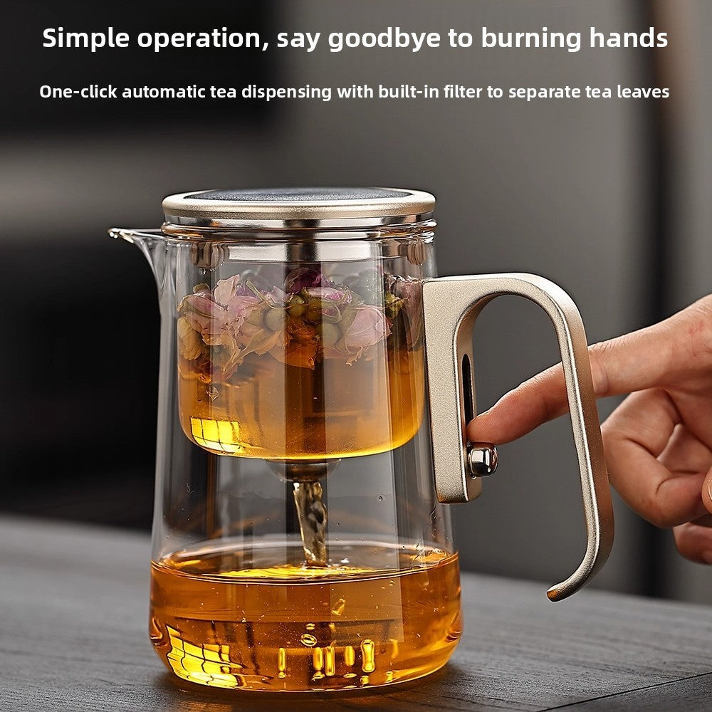 Glass one-key filter tea water separation tea pot