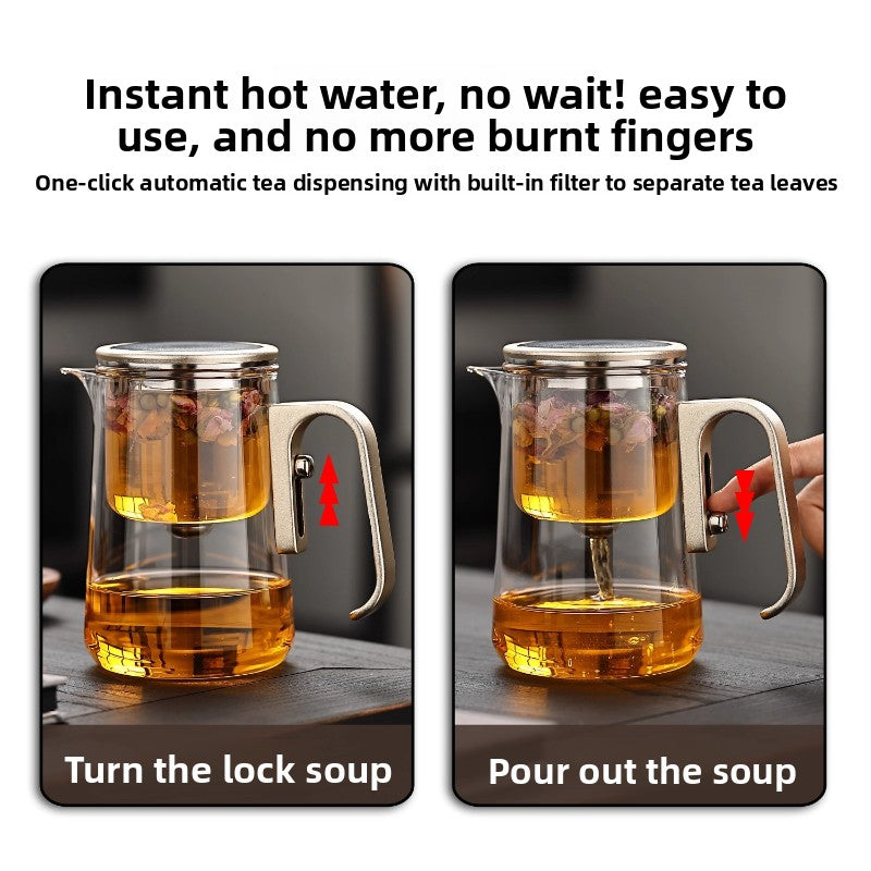 Glass one-key filter tea water separation tea pot