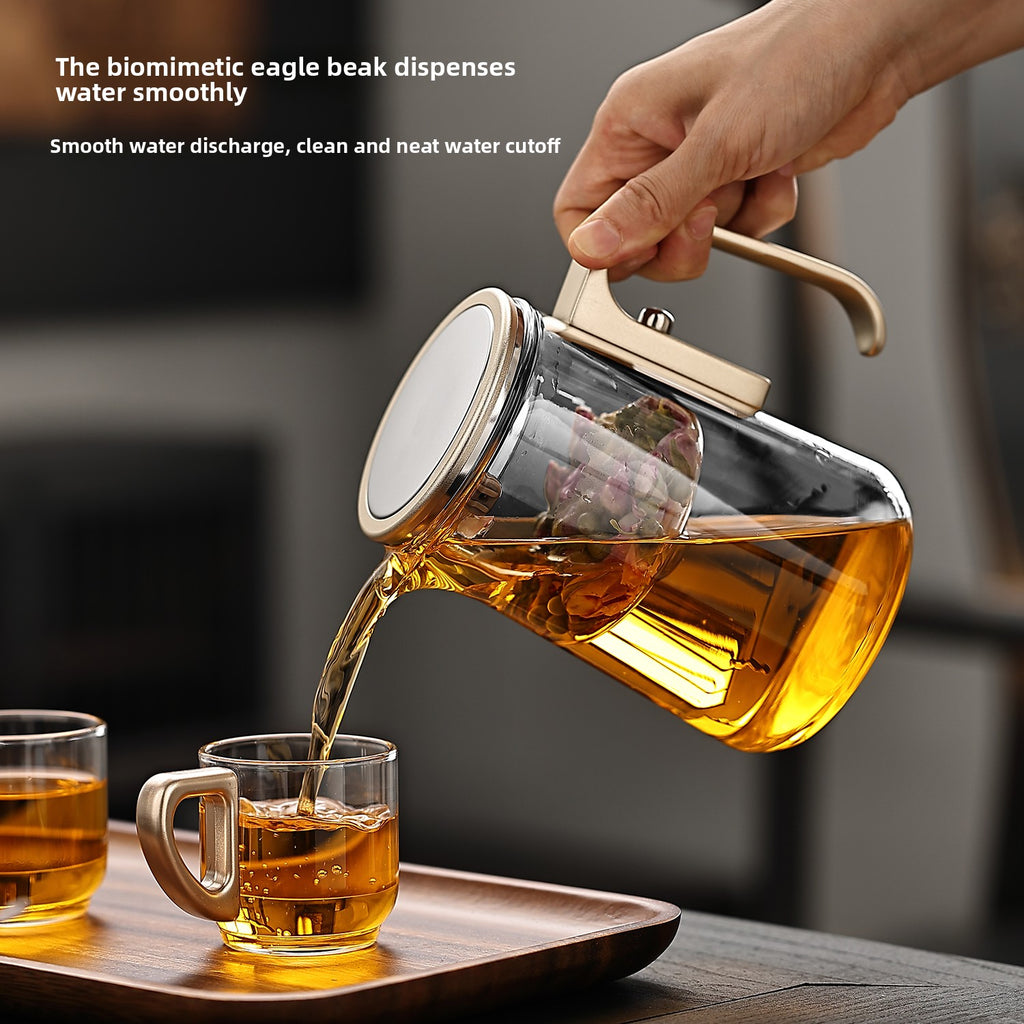 Glass one-key filter tea water separation tea pot
